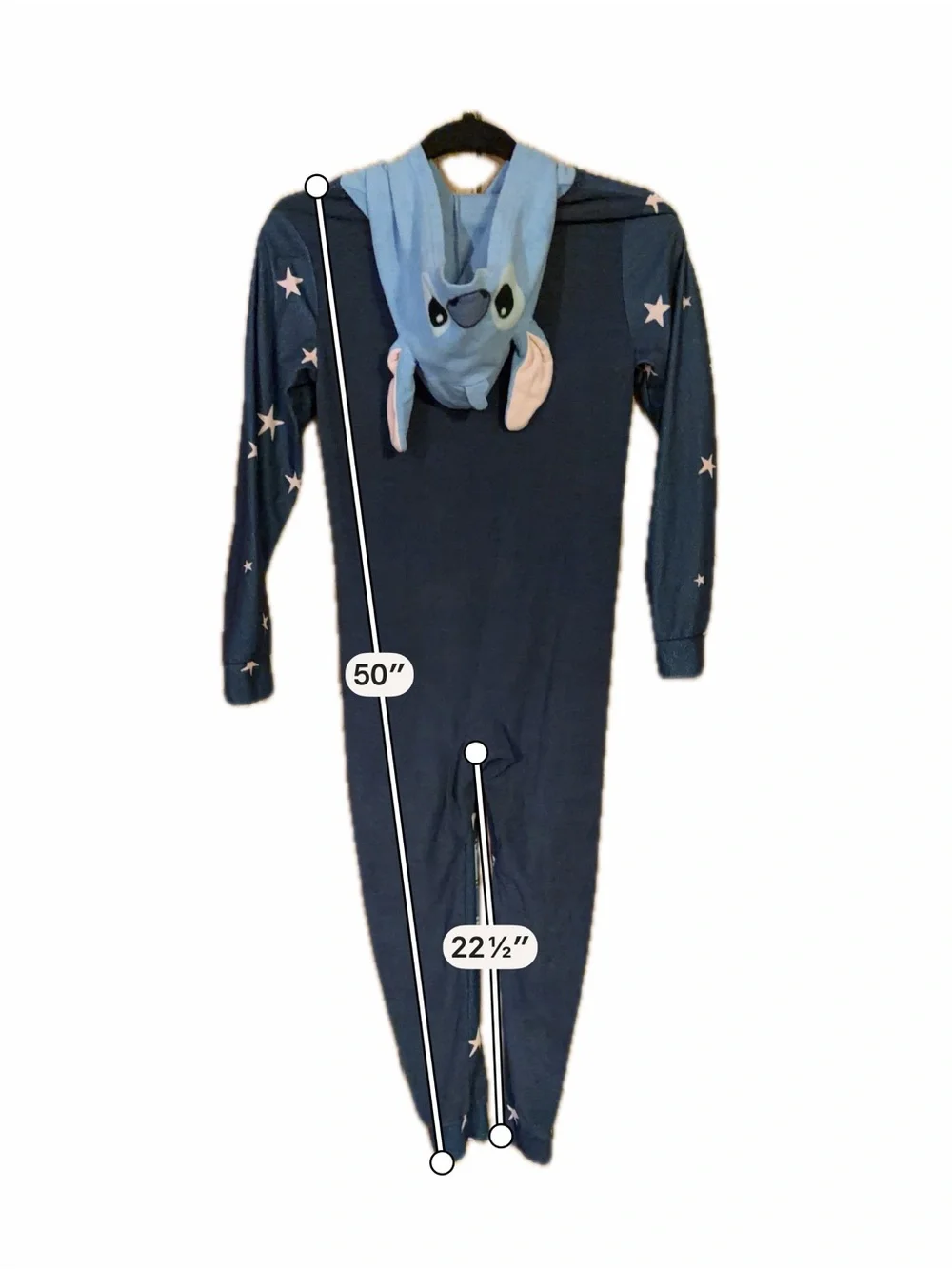 Disney Stitch Girls L 10/12 Hooded Union Suit One Piece Pajamas Onesie